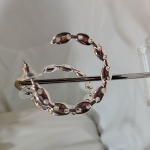 Silver color link hoop earrings
